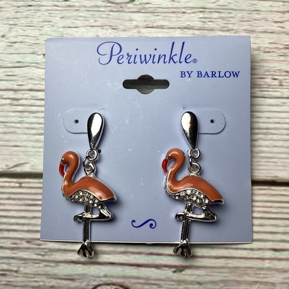 NEW PERIWINKLE BY BARLOW FLAMINGO CORAL EARRINGS RHINESTONES SUMMER VACATION - Picture 5 of 6